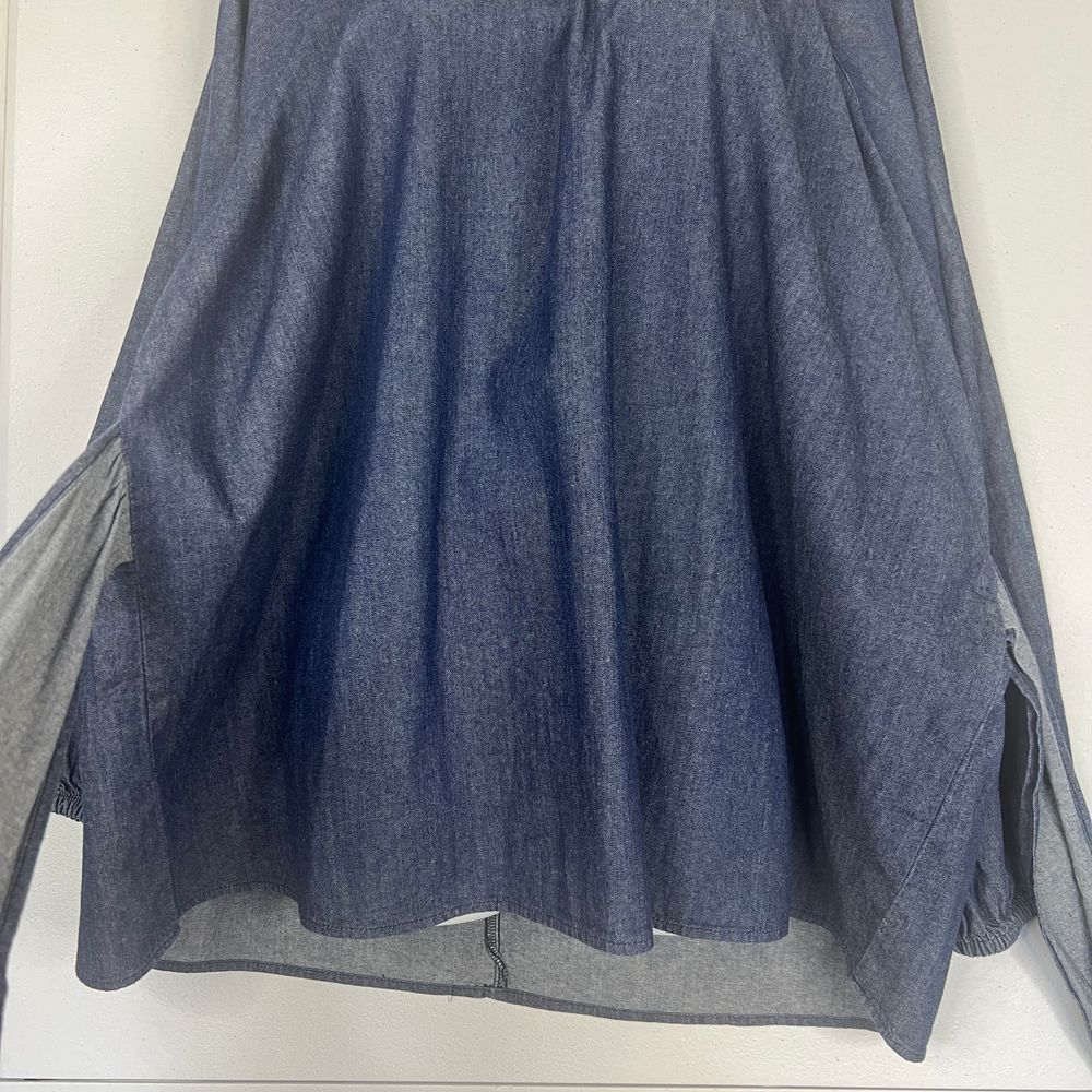 Eloquii Denim-Look Tie-Waist Peasant Blouse in Dark Blue - Picture 10 of 14